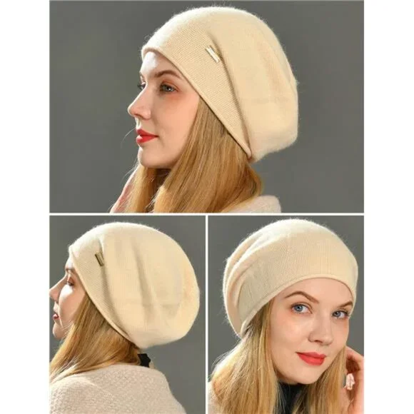 Cashmere Slouchy Knit Beanie Hat for Women Beige - Picture 6 of 6